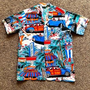 Marc Daniels Button Down Short Sleeve Shirt Size L 16-16 1/2 Cruising Scenes